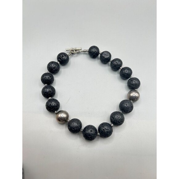 Big Chunky Lava Beads Necklace Round Black Beads Oversized Statement Necklace - Picture 2 of 7